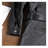 AIDASE  -  Men's long sleeve zippers pockets cargo jumpsuits with belt Casual trendy pants set Overalls Gray Black aidase-shop