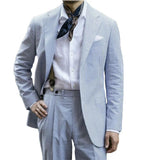 AIDASE  -  Seersucker Blue Men Suits Tailor-Made 2-Piece Coat Slim Fit Tuxedo Jacket Coat Groom Wedding Groom Business Prom Formal Tailored aidase-shop