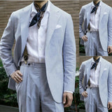 AIDASE  -  Seersucker Blue Men Suits Tailor-Made 2-Piece Coat Slim Fit Tuxedo Jacket Coat Groom Wedding Groom Business Prom Formal Tailored aidase-shop