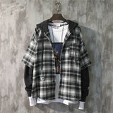 Aidase New Fashion Autumn Hooded Collar Plaid Stitching Sweatshirt Men Japanese Tide Drawstring Loose Casual Hoodies 9A145