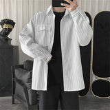 Striped Shirt Jacket Men Women Hong Kong Style Japanese Casual Oversize Trend Black Unisex Gothic Long-Sleeved Shirt Autumn Tops aidase-shop