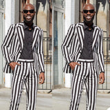 Aidase Fashion Men Suits 2 Piece White And Black Stripe Custom Made Coat+Jacket Fit Slim Casual Suits For Best Man