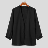 AIDASE  -  2025 Men Shirt Solid Color V Neck Open Stitch Long Sleeve Casual Men Clothing Streetwear Fashion Leisure Outerwear S-5XL aidase-shop