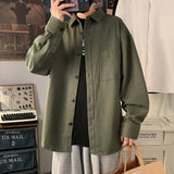 Pure white Long Sleeve Shirt Men's youth loose large fashion simple casual shirt autumn and winter solid color coat Cotton 100% Maytrends
