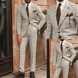 AIDASE  -  Men Suits Sets Slim Fit Check Costume Homme Tailor-Made 2 Pieces Coat Pants Prom Tuxedos Formal Peak Lapel Customized aidase-shop