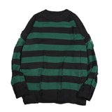 AIDASE  -  Black Stripe Sweaters Destroyed Ripped Sweater Men Pullover Hole Knit Jumpers Men Oversized Sweatshirt Harajuku Long Sleeve Tops aidase-shop