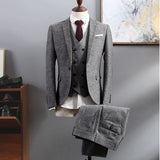 Aidase New Arrival khaki Tweed Groom Tuxedos Notch Lapel Groomsmen Mens Wedding Business Prom Suits 3Pieces Suits (Jacket+Pants+Vest) aidase-shop