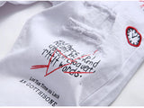 AIDASE  -  Men's Letters Printed Embroidery Denim Shorts Summer Holes Ripped Jeans Slim Stretch Breeches Black White aidase-shop