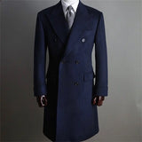 Aidase Formal Navy Men Suits Thick Wool Custom Made Men Jacket Double Breasted Tuxedos Peaked Lapel Blazer Business Long Coat aidase-shop