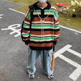 Aidase Winter Men Pullover Striped Patchwork Panelled Warm Sweaters Soft All-match Retro Harajuku Trendy Male Chic Streetwear Fall Tops aidase-shop