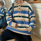 Aidase Winter Men Pullover Striped Patchwork Panelled Warm Sweaters Soft All-match Retro Harajuku Trendy Male Chic Streetwear Fall Tops aidase-shop