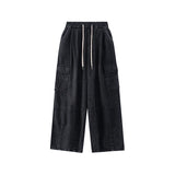 Aidase Big Pockets Patchwork Cargo Pants Men Vintage Y2k Distressed Elastic Waist Baggy Jeans Casual Skater Oversize Pants