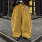AIDASE  -  Men Corduroy Pants Solid Color Button Joggers Loose Wide Leg Trousers Men Streetwear 2025 Fashion Casual Male Long Pants