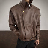 AIDASE  -  Men's PU Leather Jacket 2025 Autumn New Lychee Pattern Double Layer Collar Design Long Sleeve Fashion Male Coats 21E7549 aidase-shop