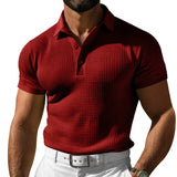 AIDASE  -  Men's Casual Short Sleeve Polo Shirts Solid Waffler Comfortable Outdoor Polos Male Streetwear Turn Down Collar Pull On Tees Tops aidase-shop