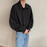 Aidase Long sleeve shirt men Double Collar Ice Silk Shirt Men Vintage Wine Red Shirts Men Korean Comfortable Blouse Casual Loose Shirt