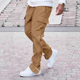 AIDASE  -  Streetwear Men's Loose Cargo Pants Stylish Multi Pockets Side Button-up Slit Trousers Spring Autumn Casual Mens Straight Pants aidase-shop