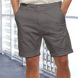 AIDASE  -  Men Solid Linen Breathable Casual Straight Leg Roll-up Hem Mid-length Shorts aidase-shop