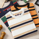 AIDASE  -  230G Summer Cotton T-shirt American Round Neck Retro Horizontal Striped Short-sleeved T-shirt Youth Chic Wear Cozy Loose Tees aidase-shop
