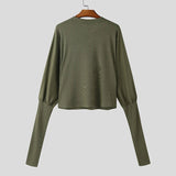 AIDASE  -  Men T Shirt Knitted Solid Color Deep V Neck Long Sleeve Casual Male Tee Tops Streetwear Fashion Camisetas S-5XL aidase-shop