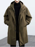 Aidase Spring Autumn Korean Version New Solid Color Coat Men Trendy Fake Two Piece Hooded Mid Length Loose Windbreaker aidase-shop