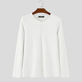 AIDASE  -  Men T Shirt Solid O-neck Long Sleeve Knitted Men Clothing Streetwear 2025 Button Spring Autumn Fashion Casual Tee Tops aidase-shop