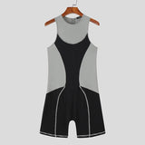 AIDASE  -  Men Bodysuits Patchwork Color-block O-neck Sleeveless Male Rompers Playsuits Streetwear Workout 2025 Summer Bodysuit Men aidase-shop
