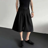 AIDASE  -  Men Suit Shorts Simple Pleated Design Casual Solid Color Trousers Straight Wide Leg Loose Male Bottom Korean Summer aidase-shop