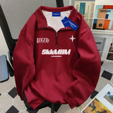 49.44Aidase American Autumn and Winter Street Fashion Personalized Letter Print Polo Zipper Loose Retro Casual Harajuku Top for Couples Y2k aidase-shop