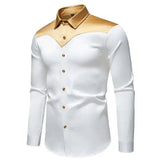 AIDASE  -  New Men's Satin Smooth Color Long Sleeved Shirt Contrast Color Patchwork Single Breast Male Tops aidase-shop