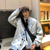 Aidase Japanese Sweater Men Korean 2024 New Fashion High Street Hip Hop Checkerboard Plaid Advanced Simple Couple Wear Casual Loose Top aidase-shop