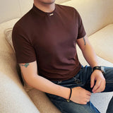 AIDASE  -  Men's 46% Cotton Semi-Turtleneck Tee | Slim Fit Casual Short Sleeve Shirt Stylish Slim-fit Semi-high Neck Breathable T-shirt aidase-shop