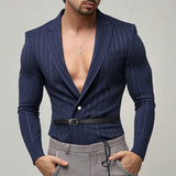 AIDASE  -  Men Blazer Striped Patchwork Lapel Long Sleeve One Button Casual Male Suit Streetwear 2025 Fashion Thin Coats Blazer Men aidase-shop