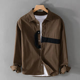Aidase Fashion Lapel Button Spliced Long Sleeve Vintage Shirts Men's Clothing 2025 Spring New Loose All-match Tops Casual Shirts