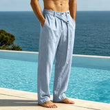 AIDASE  -  Men Casual Linen Wide Leg Pants Cross Waist Design Loose Long Trousers Summer Breathable Beach Vacation Streetwear aidase-shop