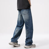 AIDASE  -  Men Brand Fashion Loose Casual Vintage Wide Leg Baggy Broken Hole Ribbed Jeans Cityboy Denim Baggy Jeans Pants Trousers aidase-shop