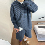 AIDASE  -  Men Striped Sets Vintage Long Sleeve T Shirts & Shorts Two Pieces Sets Streetwear Loose Korean Style Fashion Men Suits aidase-shop