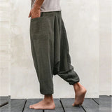 AIDASE  -  Linen Casual Trousers Men's Japanese Wide-leg Pants Summer Cotton Linen Loose Bloomers Large Size Indian Meditation Pocket Pants aidase-shop
