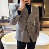 Aidase British Style Men Double Breasted Slim Fit Blazer  New Houndstooth Slim Fit Suit Jacket Formal Business Wedding Dress Jacket aidase-shop