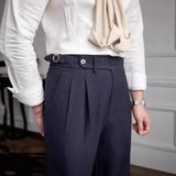 AIDASE  -  New 2025 Men's Neapolitan Mid High Waist Straight Casual Trousers British Retro Versatile Long Pants Summer Fashion Men's Wear aidase-shop