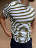 AIDASE  -  Casual Mens Striped T-shirts Summer Slim Fit Short Sleeve Pullover Tops New Fashion Zipper O-Neck Tee Shirts Men Streetwear aidase-shop