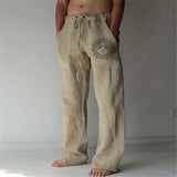 Aidase Vintage Men Cotton Linen Pants Drawstring Elastic Oversize Jogger Hip Hop Print Long Trousers Spring Summer New casual pants