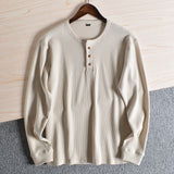 Aidase Fashion Mens Henley Collar Tee Shirts Autumn Sold Color Long Sleeve T-shirt Half Button Up Thermal Waffle Knit Blouses Tops aidase-shop