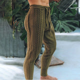 Aidase Mens Slim-Fitting Twists Pattern Casual Knitted Pants Autumn Winter Genderless Fashion Trend Knitted Ribbed Cuff Trousers Unisex aidase-shop