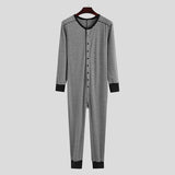 Aidase Autumn Clothing Men's Skinny One-Piece Pajamas Set Casual Striped O Neck Long-Sleeved Wholesale Romper Cotton Jumpsuit 2025 New aidase-shop