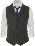 Aidase Men's Vests Casual Suit Vest Notch Lapel with Two Pockets Herringbone Waistcoat for Wedding Groomsmen  Men Vest aidase-shop