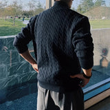 AIDASE  -  Men's Old Money Style Cable Knit Cardigan Loose Comfortable Trendy Versatile Stand Collar Zipper Style Daily Wear Advanced Coat aidase-shop
