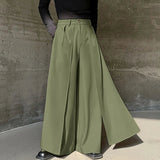 AIDASE  -  Men Wide Leg Pants Solid Color Button Joggers Loose Casual Irregular Trousers Men Streetwear Fashion Long Pants aidase-shop