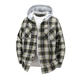 AIDASE  -  Autumn/Winter Men'S Hooded Shirt Retro Loose Plus Size Plaid Shirts Long-Sleeve Coat Button Down Casual Shirt Jackets Pockets aidase-shop
