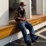 Aidase Mens Autumn Classic Retro Motorcycle Western Denim Distressed Pu Leather Jacket Korean Style Trendy Casual Jacket Unisex aidase-shop